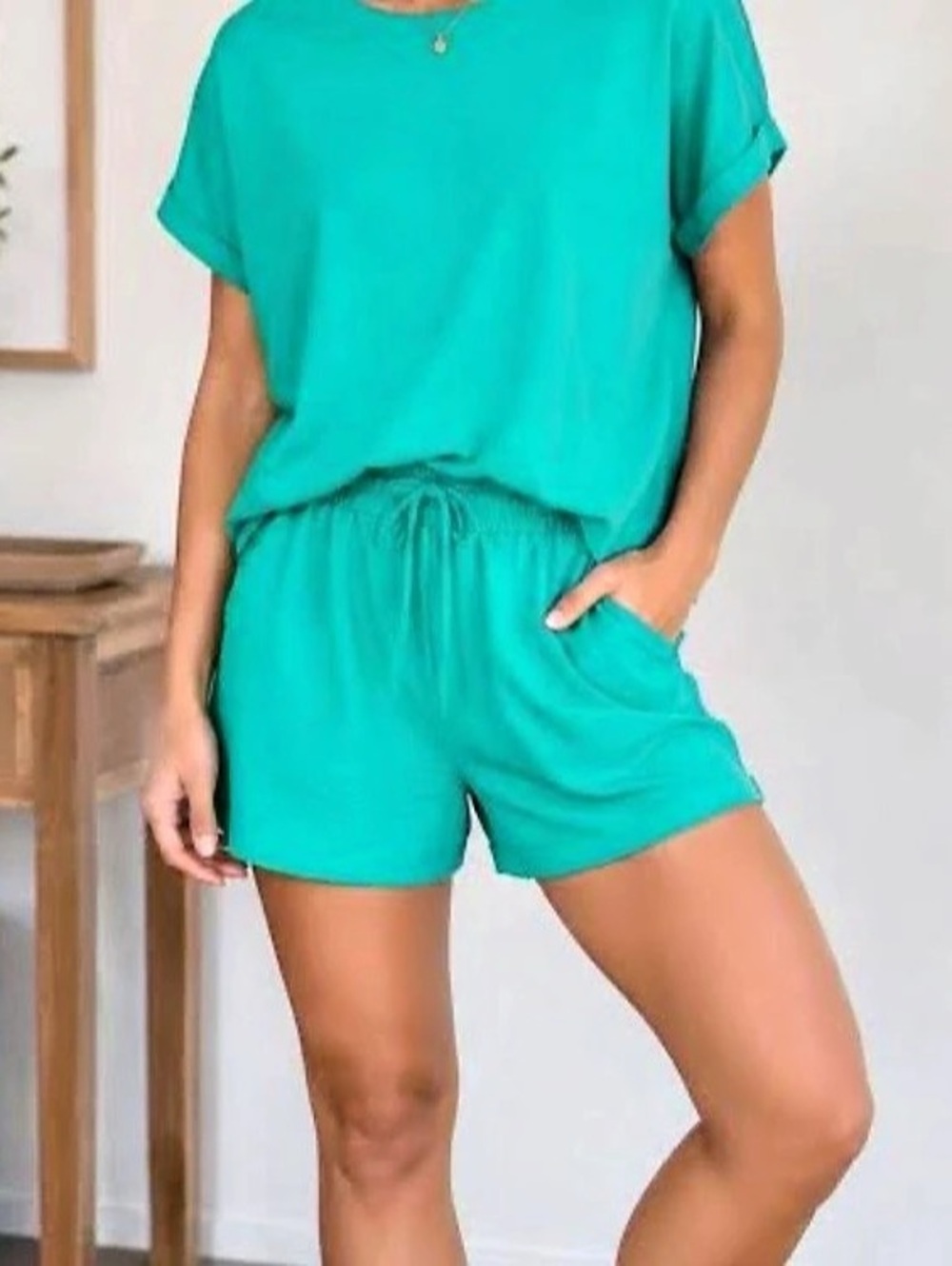 Rae Mode Cotton Back-Open 2 Piece Set in Green